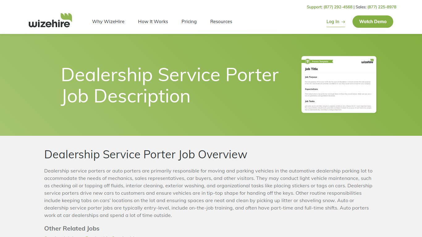 Dealership Service Porter Job Description - WizeHire